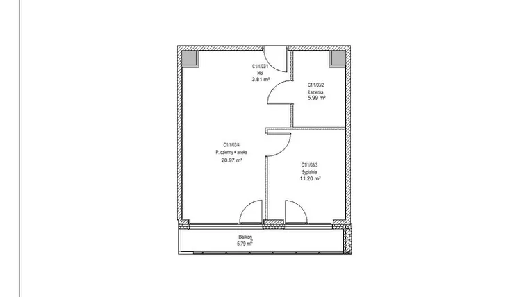 Rzut - Mieszkanie na sprzedaż 2 pokoje o powierzchni 41,97 m² - numer C1/1/03 w Chylońska STO10 etap III