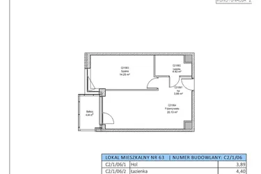 Rzut - Mieszkanie na sprzedaż 2 pokoje o powierzchni 42,67 m² - numer C2/1/06 w Chylońska STO10 etap III