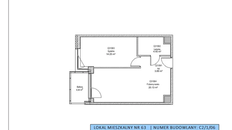 Rzut - Mieszkanie na sprzedaż 2 pokoje o powierzchni 42,67 m² - numer C2/1/06 w Chylońska STO10 etap III