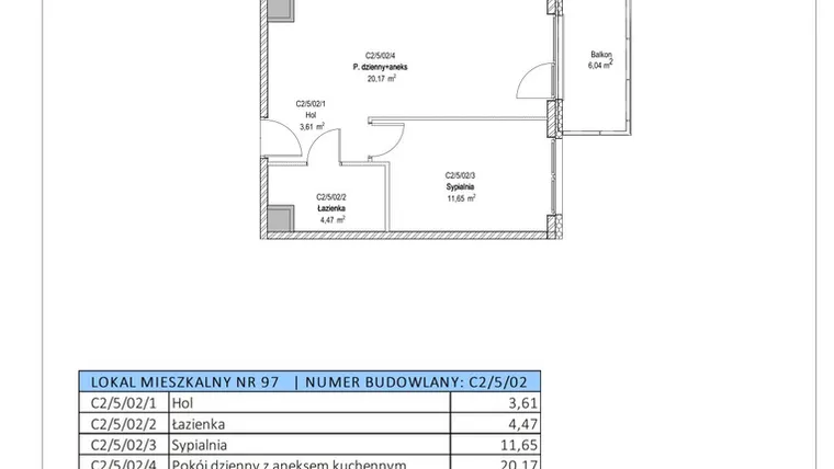 Rzut - Mieszkanie na sprzedaż 2 pokoje o powierzchni 39,9 m² - numer C2/5/02 w Chylońska STO10 etap III
