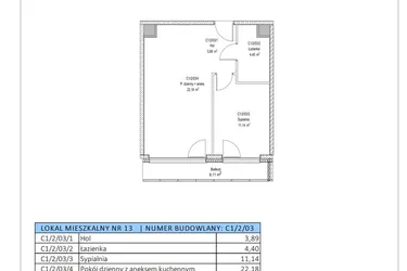 Rzut - Mieszkanie na sprzedaż 2 pokoje o powierzchni 41,62 m² - numer C1/2/03 w Chylońska STO10 etap III