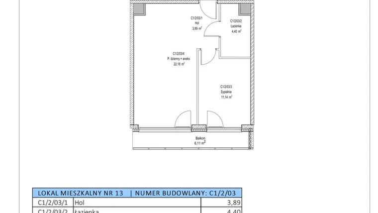 Rzut - Mieszkanie na sprzedaż 2 pokoje o powierzchni 41,62 m² - numer C1/2/03 w Chylońska STO10 etap III