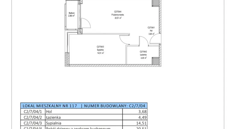 Rzut - Mieszkanie na sprzedaż 2 pokoje o powierzchni 43,19 m² - numer C2/7/04 w Chylońska STO10 etap III