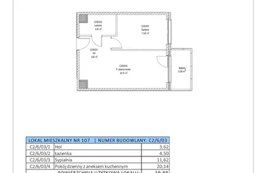 Rzut - Mieszkanie na sprzedaż 2 pokoje o powierzchni 39,88 m² - numer C2/6/03 w Chylońska STO10 etap III