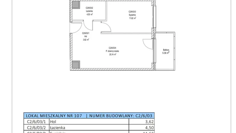 Rzut - Mieszkanie na sprzedaż 2 pokoje o powierzchni 39,88 m² - numer C2/6/03 w Chylońska STO10 etap III