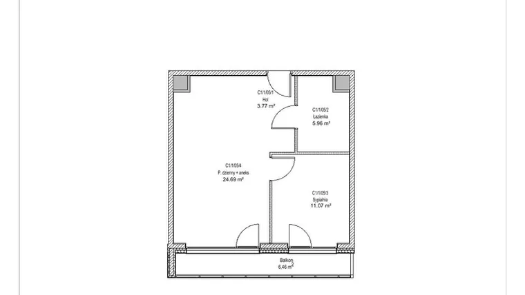 Rzut - Mieszkanie na sprzedaż 2 pokoje o powierzchni 45,49 m² - numer C1/1/05 w Chylońska STO10 etap III