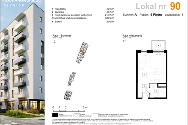 Rzut - Mieszkanie na sprzedaż 1 pokój o powierzchni 30,38 m² - numer A.90 w Osiedle Kochanowskiego - Gliwice
