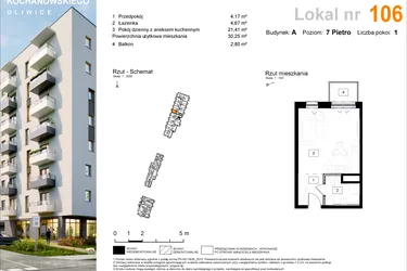 Rzut - Mieszkanie na sprzedaż 1 pokój o powierzchni 30,44 m² - numer A.106 w Osiedle Kochanowskiego - Gliwice