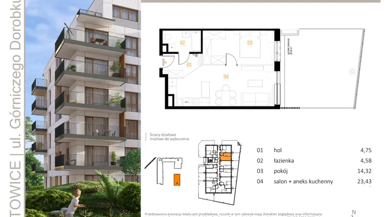 Rzut - Mieszkanie na sprzedaż 2 pokoje o powierzchni 47,08 m² - numer A_3 w Zielony Nikiszowiec