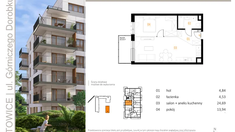 Rzut - Mieszkanie na sprzedaż 2 pokoje o powierzchni 48 m² - numer A_20 w Zielony Nikiszowiec