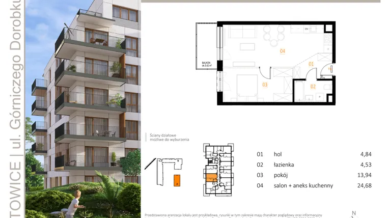 Rzut - Mieszkanie na sprzedaż 2 pokoje o powierzchni 47,99 m² - numer A_39 w Zielony Nikiszowiec