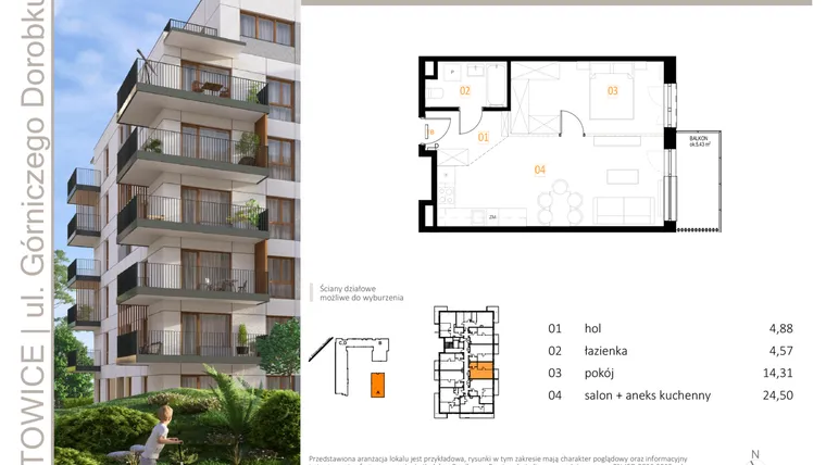 Rzut - Mieszkanie na sprzedaż 2 pokoje o powierzchni 48,26 m² - numer A_45 w Zielony Nikiszowiec
