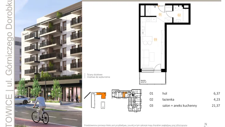 Rzut - Mieszkanie na sprzedaż 1 pokój o powierzchni 31,97 m² - numer B_18 w Zielony Nikiszowiec