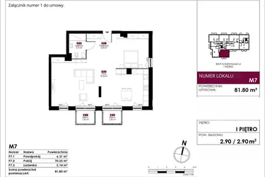 Rzut - Mieszkanie na sprzedaż 4 pokoje o powierzchni 81,8 m² - numer M7 w Słowackiego 78