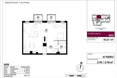 Rzut - Mieszkanie na sprzedaż 4 pokoje o powierzchni 83,21 m² - numer M20 w Słowackiego 78