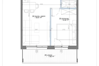 Rzut - Mieszkanie na sprzedaż 2 pokoje o powierzchni 36,88 m² - numer 1.06 w Apartamenty Potulickiego