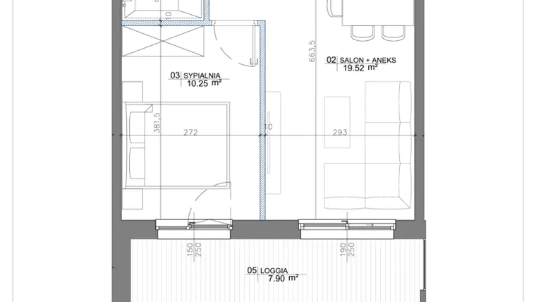 Rzut - Mieszkanie na sprzedaż 2 pokoje o powierzchni 36,88 m² - numer 1.04 w Apartamenty Potulickiego