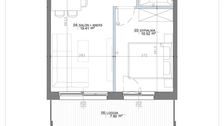 Rzut - Mieszkanie na sprzedaż 2 pokoje o powierzchni 36,88 m² - numer 2.06 w Apartamenty Potulickiego