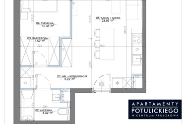 Rzut - Mieszkanie na sprzedaż 2 pokoje o powierzchni 49,54 m² - numer 2.09 w Apartamenty Potulickiego