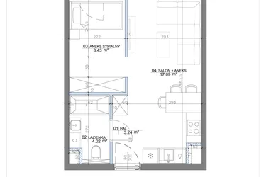 Rzut - Mieszkanie na sprzedaż 2 pokoje o powierzchni 37,43 m² - numer 2.10 w Apartamenty Potulickiego