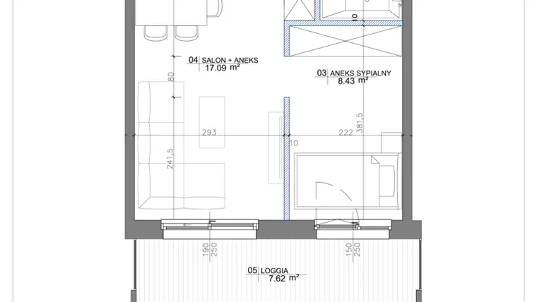 Rzut - Mieszkanie na sprzedaż 2 pokoje o powierzchni 33,58 m² - numer 3.03 w Apartamenty Potulickiego