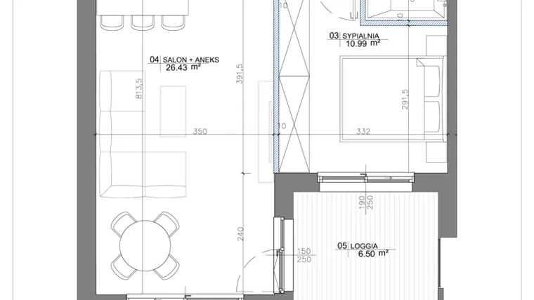 Rzut - Mieszkanie na sprzedaż 2 pokoje o powierzchni 46,75 m² - numer 4.08 w Apartamenty Potulickiego
