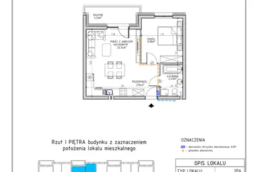 Rzut - Mieszkanie na sprzedaż 2 pokoje o powierzchni 44,15 m² - numer 12 w Osiedle Foresto