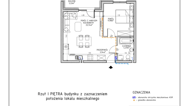 Rzut - Mieszkanie na sprzedaż 2 pokoje o powierzchni 44,15 m² - numer 12 w Osiedle Foresto