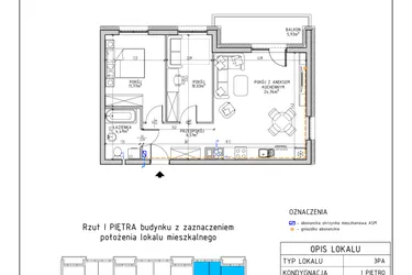 Rzut - Mieszkanie na sprzedaż 3 pokoje o powierzchni 57,56 m² - numer 14 w Osiedle Foresto