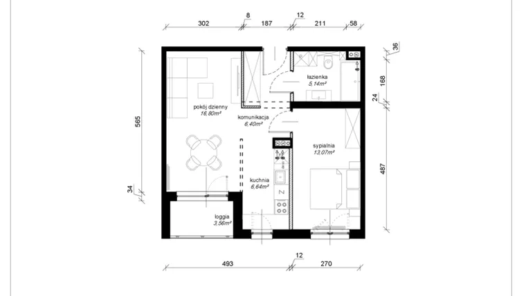Rzut - Mieszkanie na sprzedaż 2 pokoje o powierzchni 47,86 m² - numer E.3.20.2k w Art.Teo etap 3