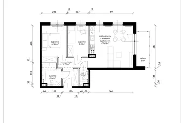 Rzut - Mieszkanie na sprzedaż 3 pokoje o powierzchni 57,58 m² - numer E.3.23.3a w Art.Teo etap 3