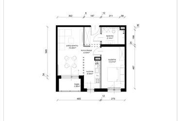 Rzut - Mieszkanie na sprzedaż 2 pokoje o powierzchni 48 m² - numer E.4.26.2k w Art.Teo etap 3