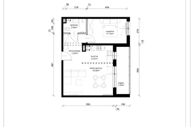 Rzut - Mieszkanie na sprzedaż 2 pokoje o powierzchni 48,44 m² - numer F.2.22.2k w Art.Teo etap 3