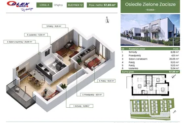 Rzut - Mieszkanie na sprzedaż 3 pokoje o powierzchni 57,89 m² - numer 12A w Rumia Osiedle Zielone Zacisze
