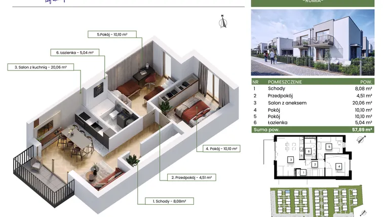 Rzut - Mieszkanie na sprzedaż 3 pokoje o powierzchni 57,89 m² - numer 12A w Rumia Osiedle Zielone Zacisze