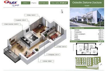 Rzut - Mieszkanie na sprzedaż 3 pokoje o powierzchni 57,89 m² - numer 20A w Rumia Osiedle Zielone Zacisze