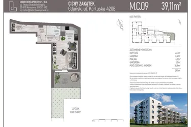 Rzut - Mieszkanie na sprzedaż 1 pokój o powierzchni 39,11 m² - numer M.C.09 w Cichy Zakątek