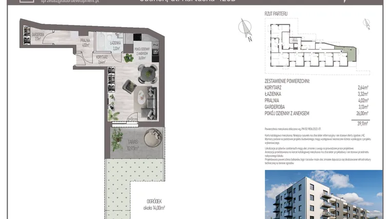 Rzut - Mieszkanie na sprzedaż 1 pokój o powierzchni 39,11 m² - numer M.C.09 w Cichy Zakątek