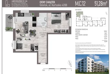 Rzut - Mieszkanie na sprzedaż 3 pokoje o powierzchni 51,28 m² - numer M.C.12 w Cichy Zakątek