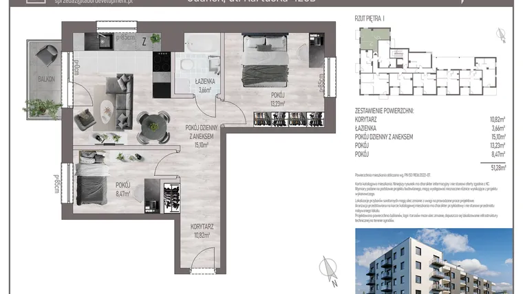 Rzut - Mieszkanie na sprzedaż 3 pokoje o powierzchni 51,28 m² - numer M.C.12 w Cichy Zakątek