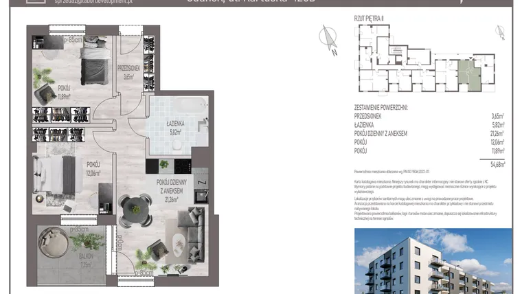 Rzut - Mieszkanie na sprzedaż 3 pokoje o powierzchni 54,68 m² - numer M.C.28 w Cichy Zakątek