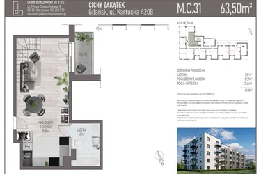 Rzut - Mieszkanie na sprzedaż 2 pokoje o powierzchni 63,5 m² - numer M.C.31 w Cichy Zakątek
