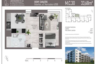 Rzut - Mieszkanie na sprzedaż 1 pokój o powierzchni 33,68 m² - numer M.C.30 w Cichy Zakątek