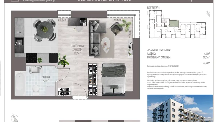 Rzut - Mieszkanie na sprzedaż 1 pokój o powierzchni 33,68 m² - numer M.C.30 w Cichy Zakątek