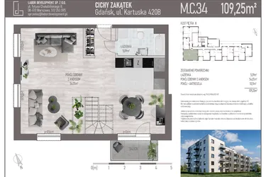 Rzut - Mieszkanie na sprzedaż 4 pokoje o powierzchni 109,25 m² - numer M.C.34 w Cichy Zakątek