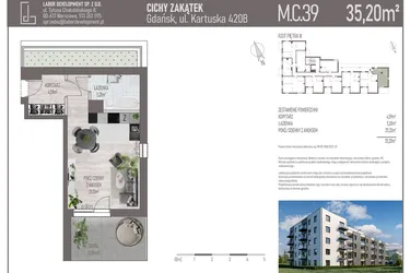 Rzut - Mieszkanie na sprzedaż 1 pokój o powierzchni 35,2 m² - numer M.C.39 w Cichy Zakątek