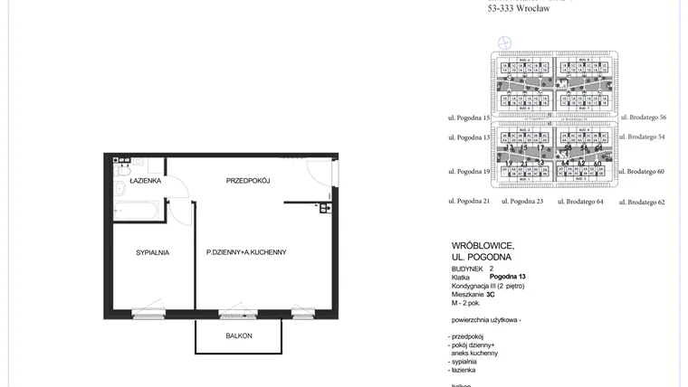 Rzut - Mieszkanie na sprzedaż 2 pokoje o powierzchni 47,79 m² - numer 2C - 3C w Zielona Lutynia