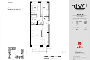 Rzut - Mieszkanie na sprzedaż 3 pokoje o powierzchni 65,14 m² - numer 5 w Gajowa bud. A