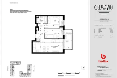 Rzut - Mieszkanie na sprzedaż 3 pokoje o powierzchni 51,55 m² - numer 26 w Gajowa bud. A