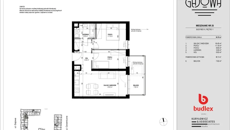 Rzut - Mieszkanie na sprzedaż 3 pokoje o powierzchni 49,67 m² - numer 25 w Gajowa bud. A